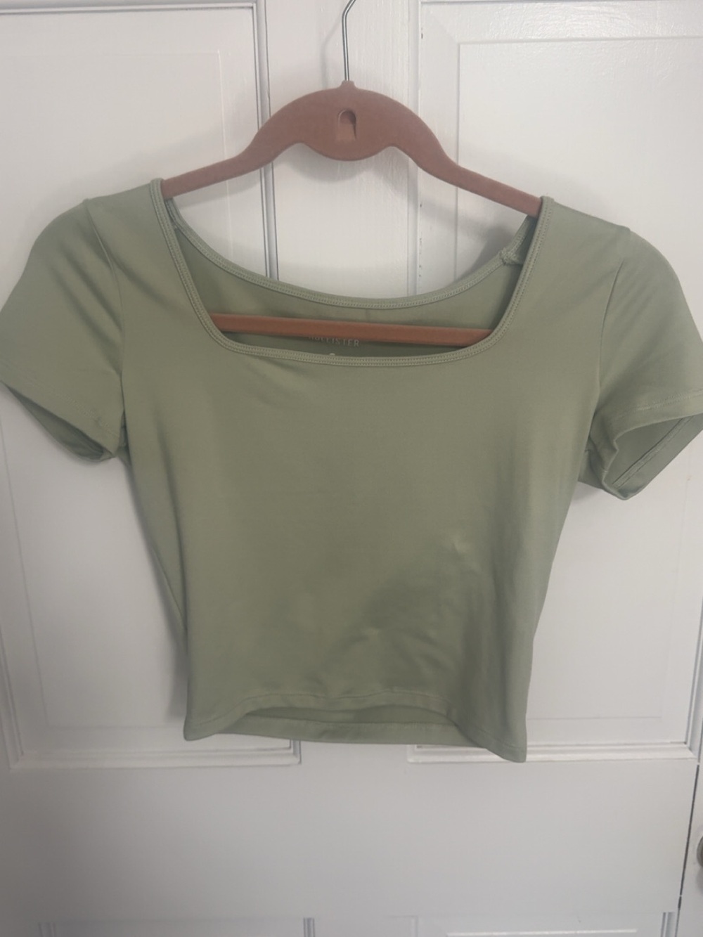 Hollister Light Sage Green Square Neck Crop Tee